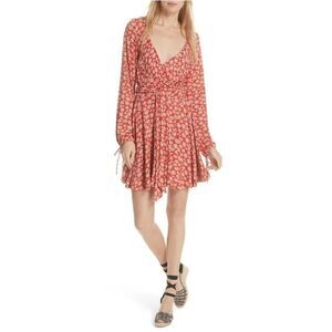 Free People Women’s Pradera Floral Wrap Dress Long Sleeve Pullover Size S Boho